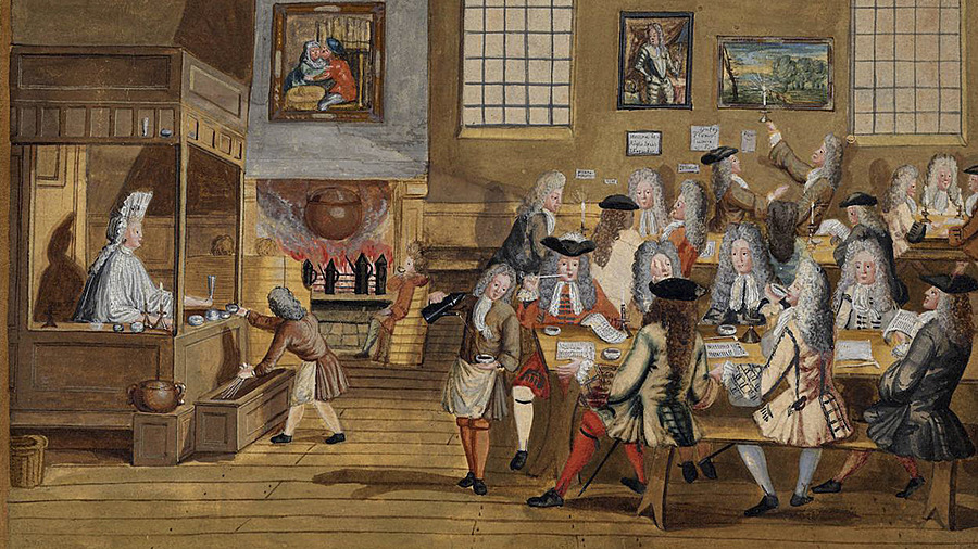 Лондонская кофейня,  1690‒1700 г. В таких заведениях подавали и чай, и кофе